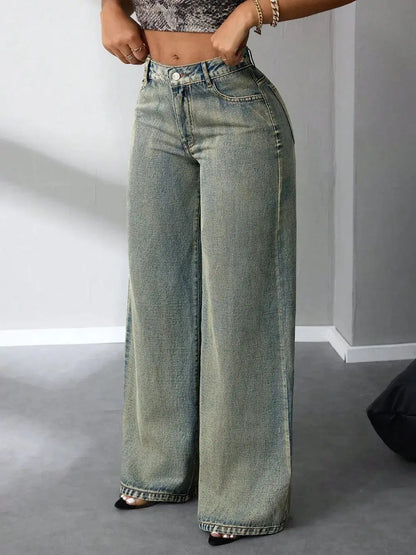 Pantalon jean taille haute à jambes larges eprolo