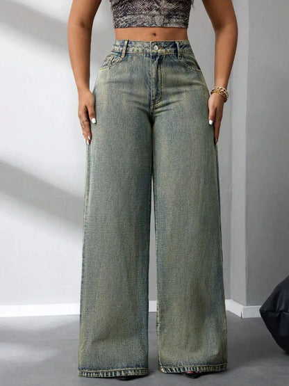 Pantalon jean taille haute à jambes larges eprolo