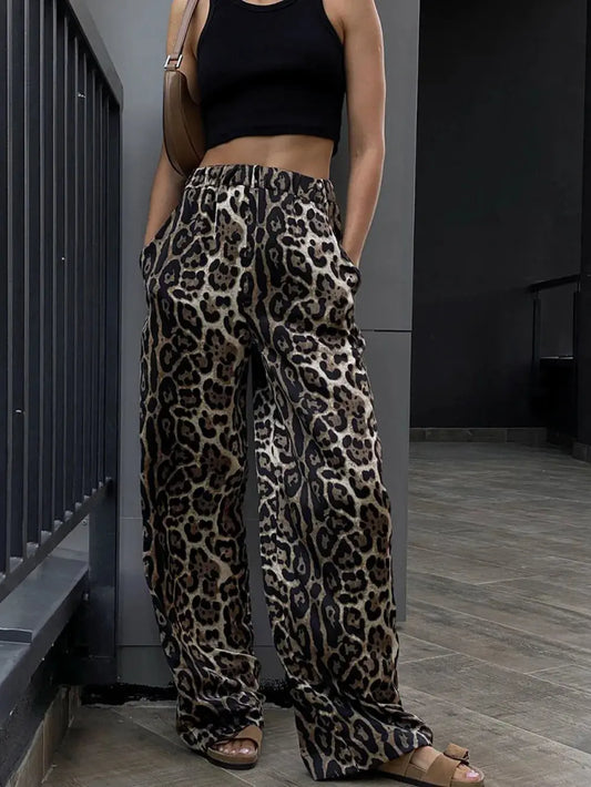Pantalon large taille haute léopard eprolo