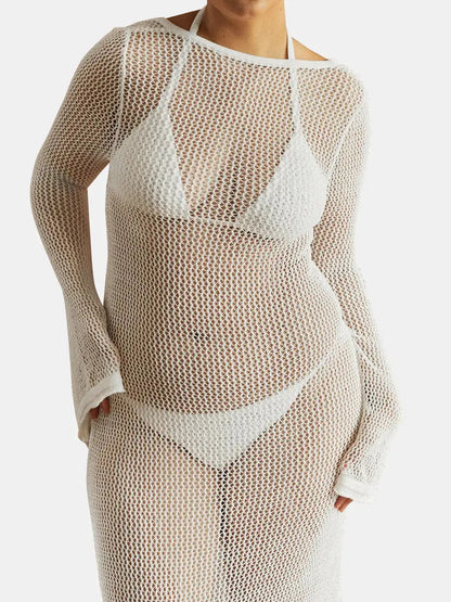 Robe cache-maillot dos nu ajourée à manches évasées eprolo