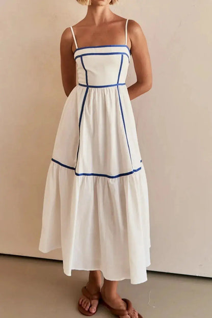 Robe caraco mi-longue à col carré et bordure contrastante eprolo