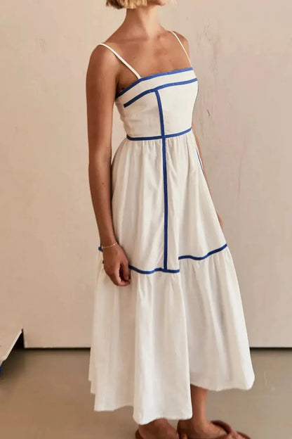Robe caraco mi-longue à col carré et bordure contrastante eprolo