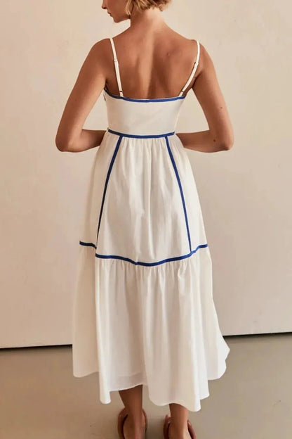 Robe caraco mi-longue à col carré et bordure contrastante eprolo