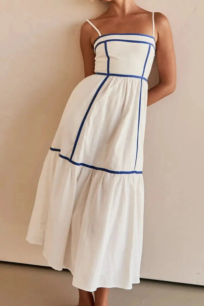 Robe caraco mi-longue à col carré et bordure contrastante eprolo