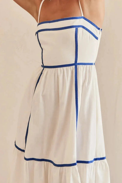 Robe caraco mi-longue à col carré et bordure contrastante eprolo
