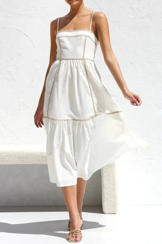 Robe caraco mi-longue à col carré et bordure contrastante eprolo