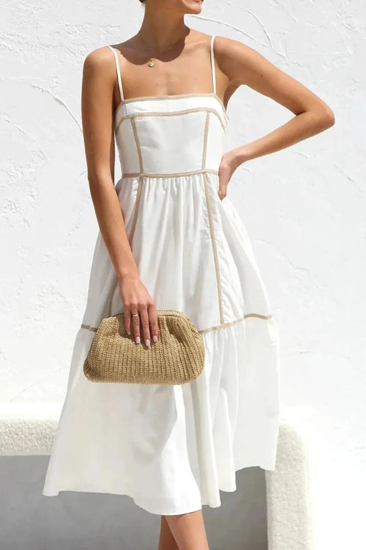 Robe caraco mi-longue à col carré et bordure contrastante eprolo