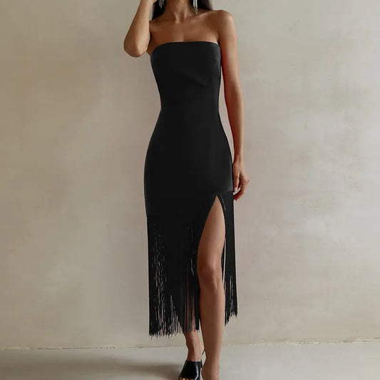 Robe courte Mélina, bustier avec franges. eprolo