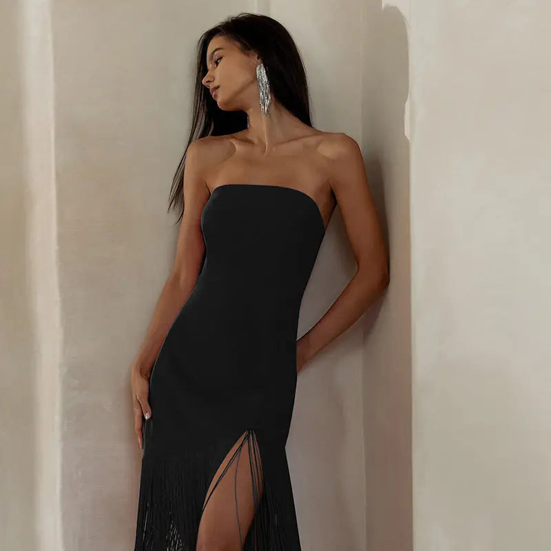 Robe courte Mélina, bustier avec franges. eprolo
