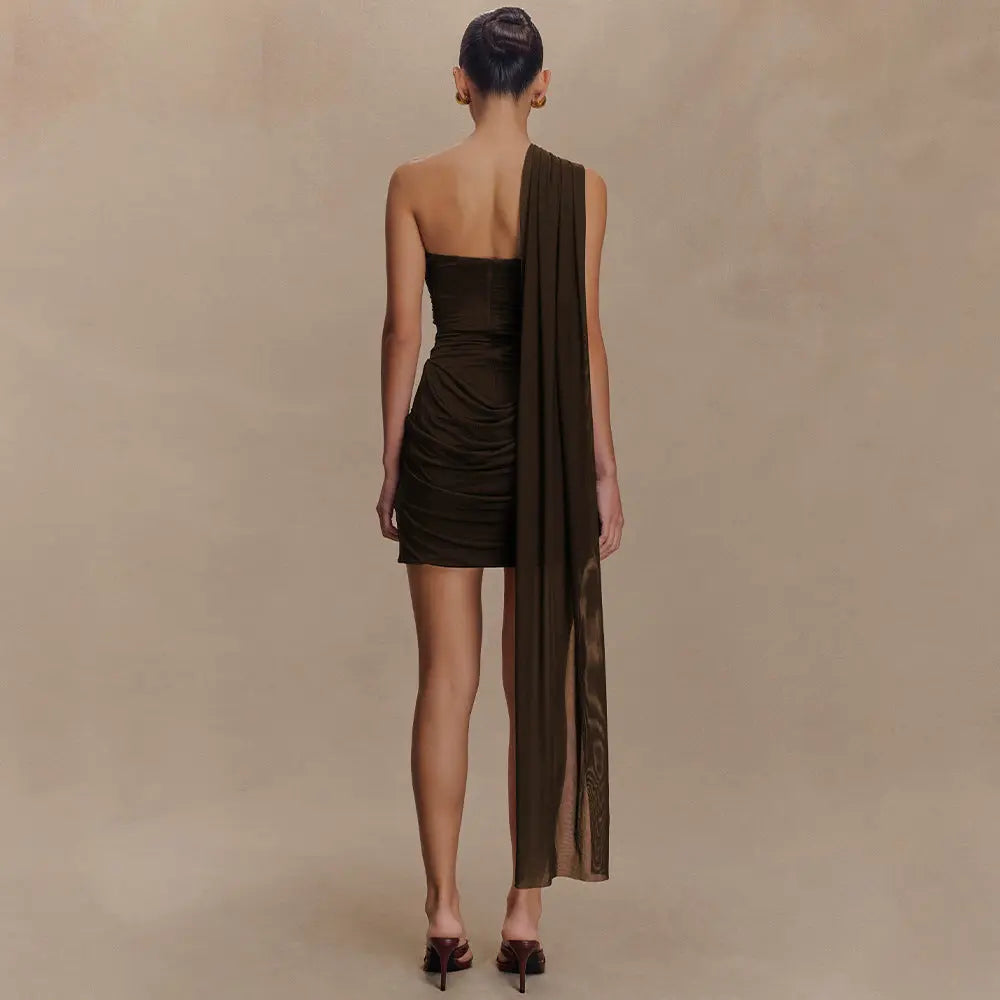 Robe courte Victoria, robe sans bretelles, jupe ajustée et plissée. eprolo