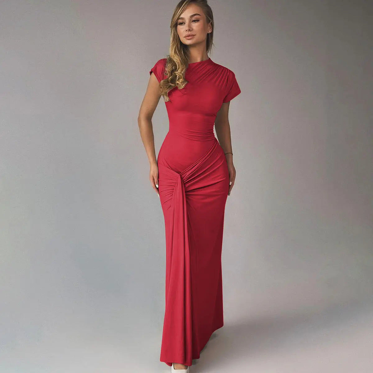Robe longue Aîna à manches courtes, plissée eprolo