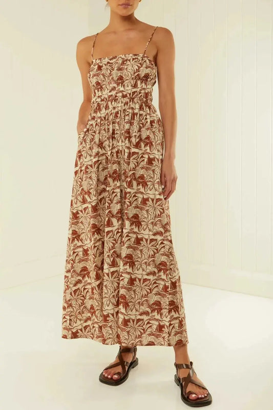 Robe longue Amélia, caraco imprimée à col carré eprolo