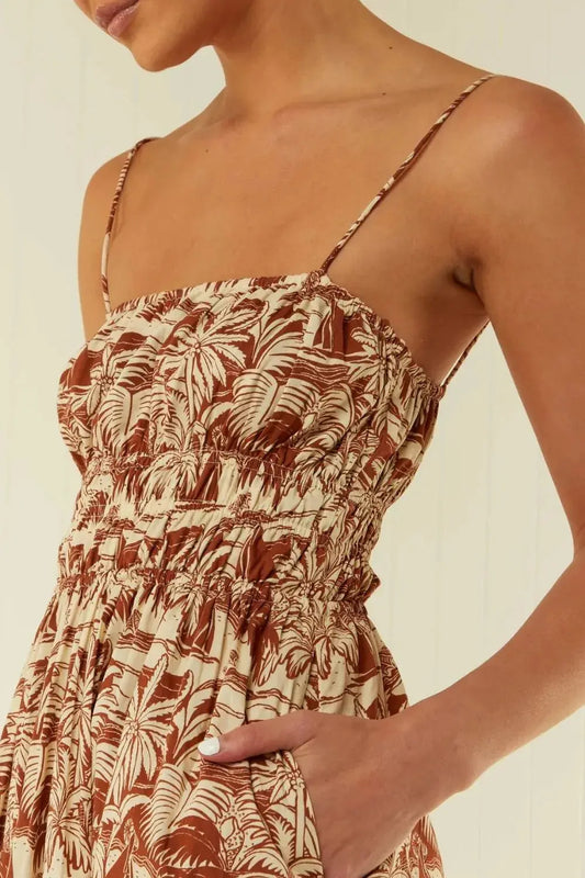 Robe longue Amélia, caraco imprimée à col carré eprolo