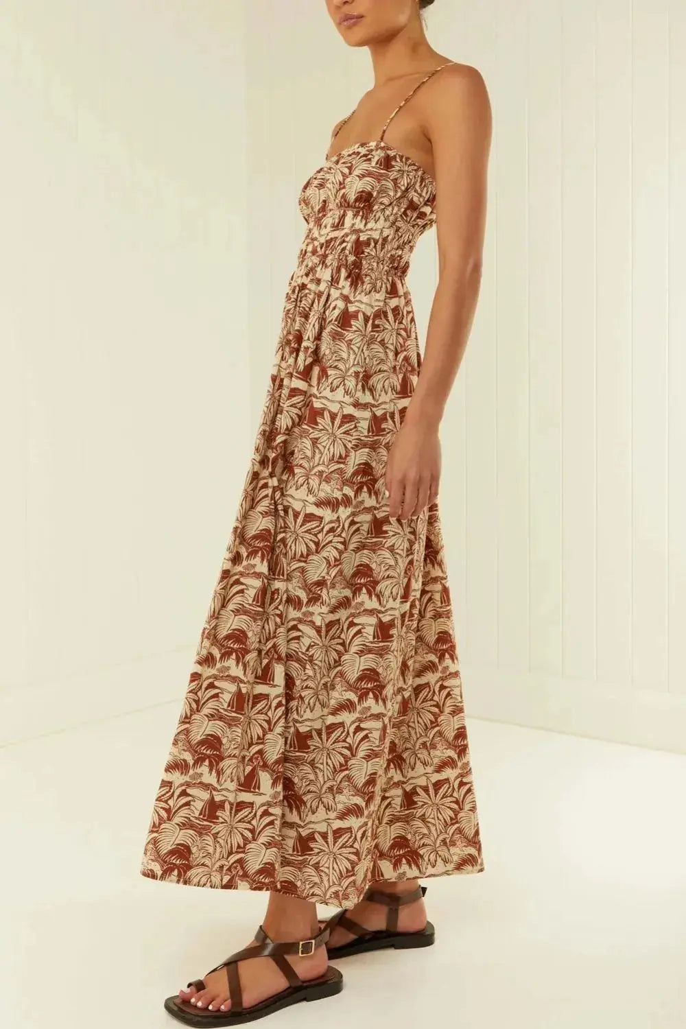 Robe longue Amélia, caraco imprimée à col carré eprolo