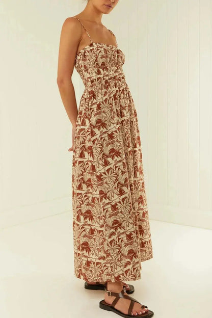 Robe longue Amélia, caraco imprimée à col carré eprolo