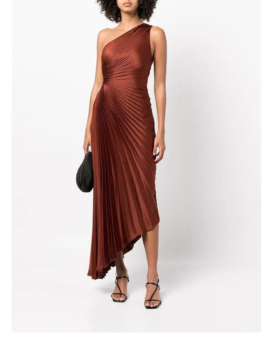 Robe longue Amina, robe plissée et asymétrique. eprolo