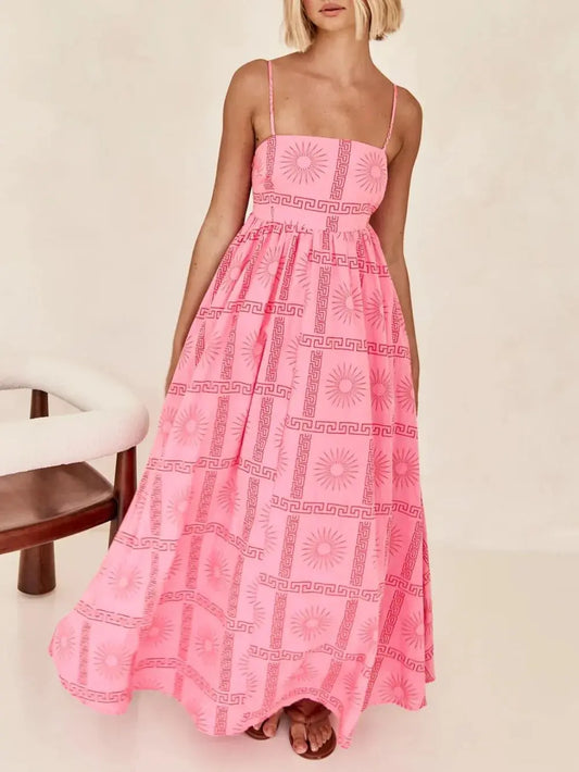 Robe longue Ava, caraco imprimée à découpes et col carré eprolo