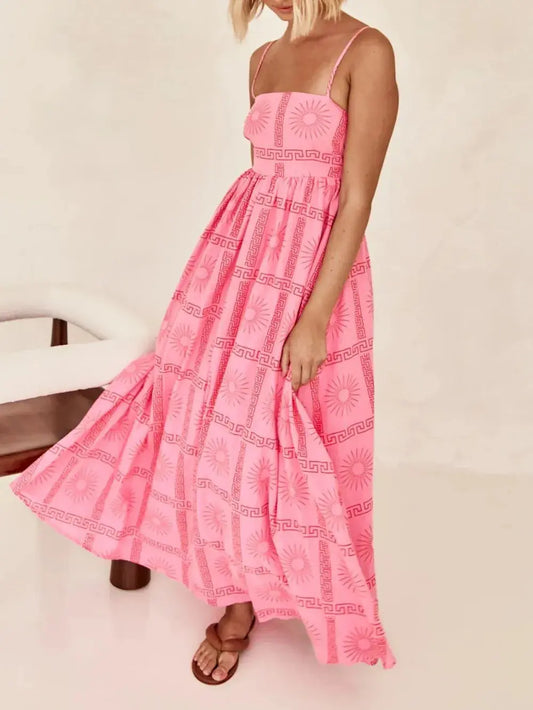 Robe longue Ava, caraco imprimée à découpes et col carré eprolo
