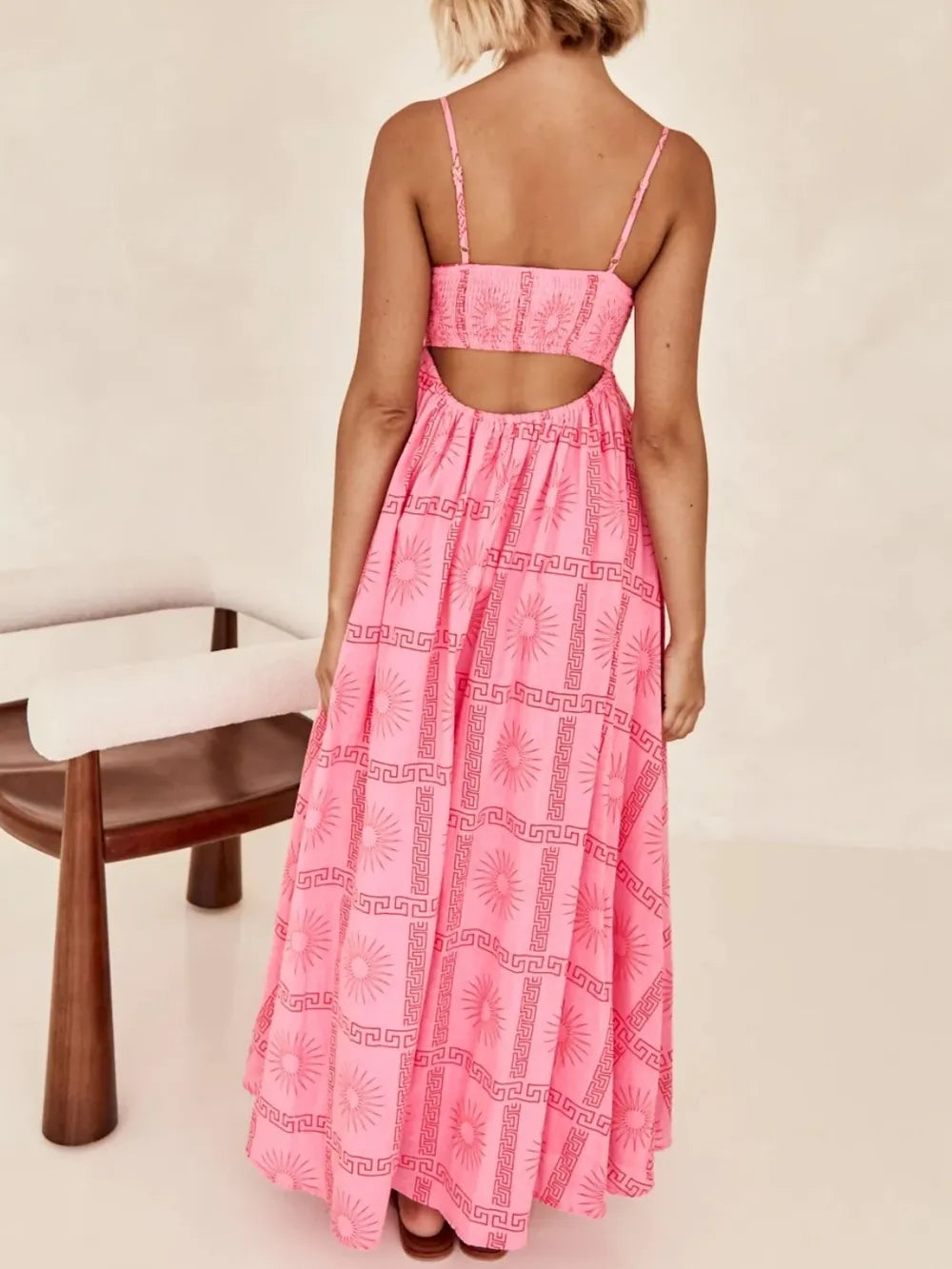 Robe longue Ava, caraco imprimée à découpes et col carré eprolo