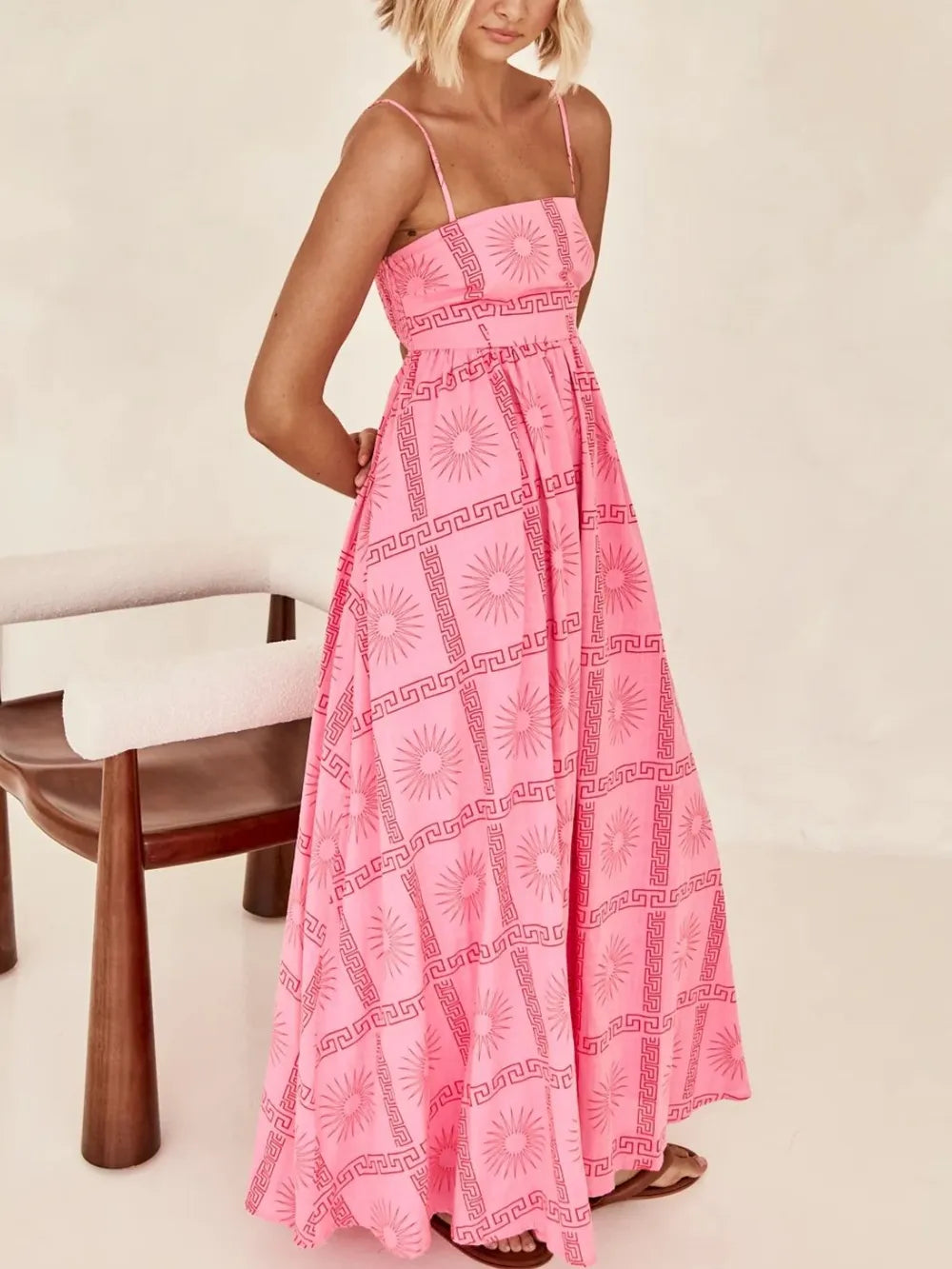 Robe longue Ava, caraco imprimée à découpes et col carré eprolo