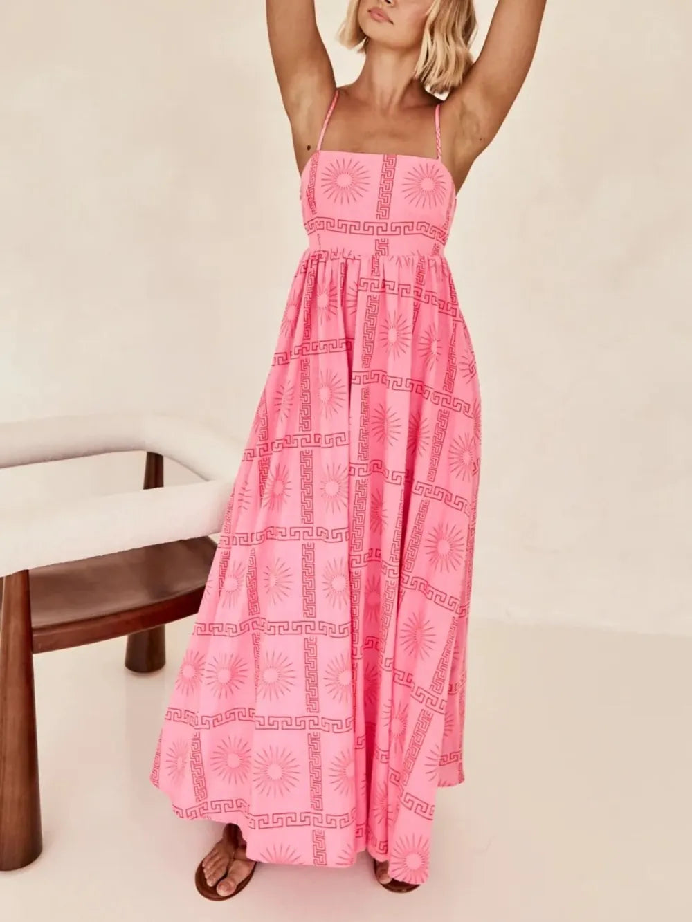 Robe longue Ava, caraco imprimée à découpes et col carré eprolo