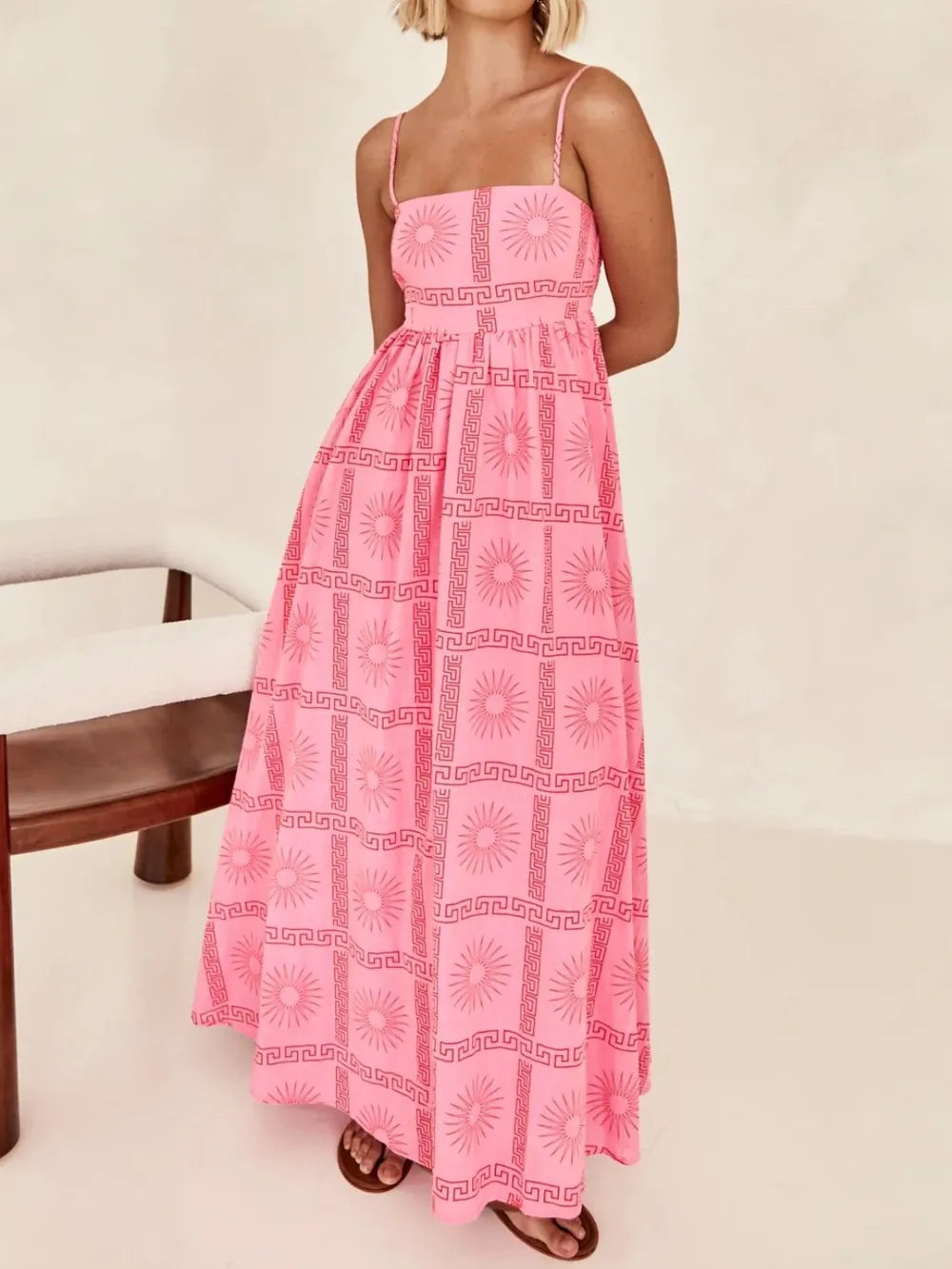 Robe longue Ava, caraco imprimée à découpes et col carré eprolo