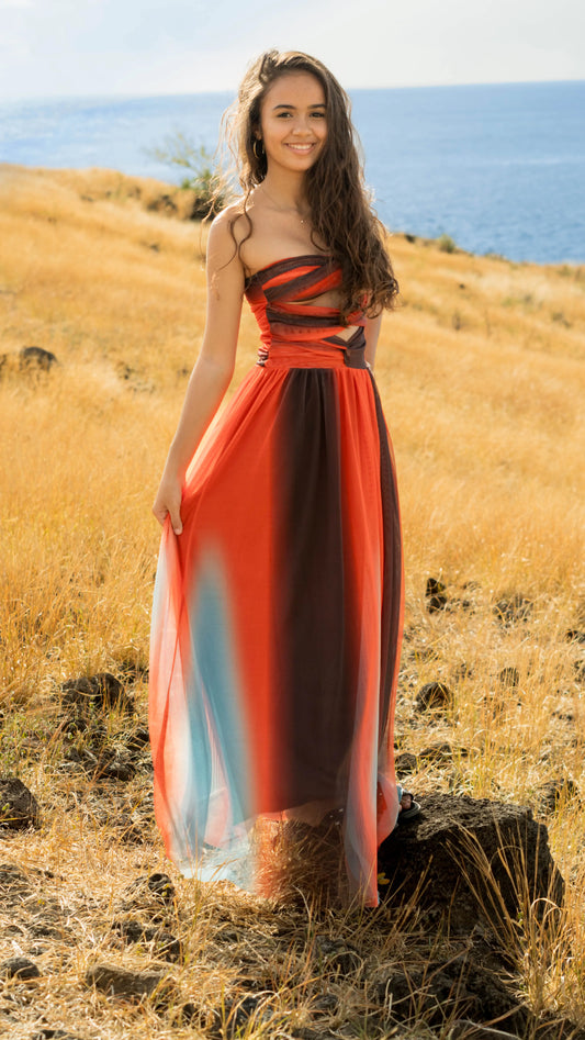Robe longue Léa, élégante, épaules dénudées. eprolo