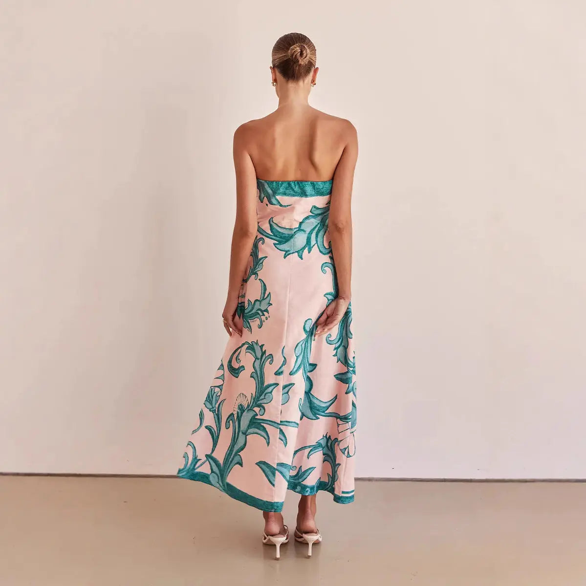 Robe longue Milane, robe bustier avec imprimé, coupe slim. eprolo