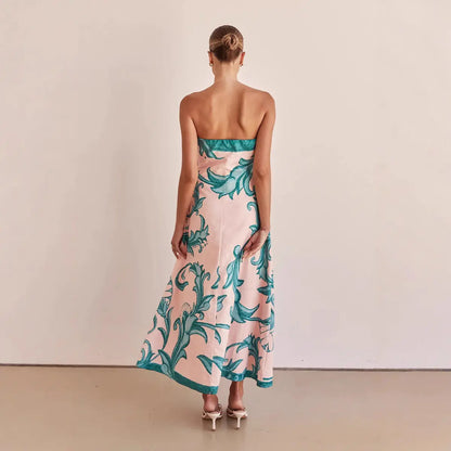 Robe longue Milane, robe bustier avec imprimé, coupe slim. eprolo
