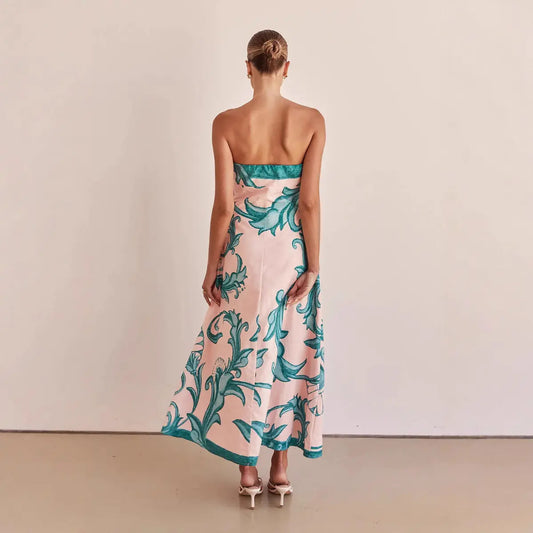 Robe longue Milane, robe bustier avec imprimé, coupe slim. eprolo