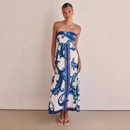 Robe longue Milane, robe bustier avec imprimé, coupe slim. eprolo