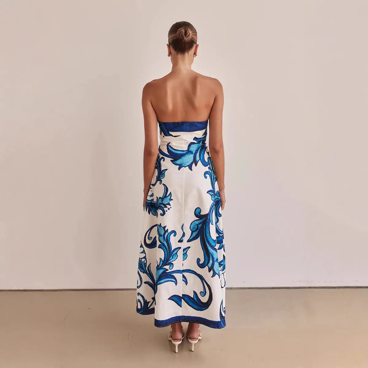 Robe longue Milane, robe bustier avec imprimé, coupe slim. eprolo