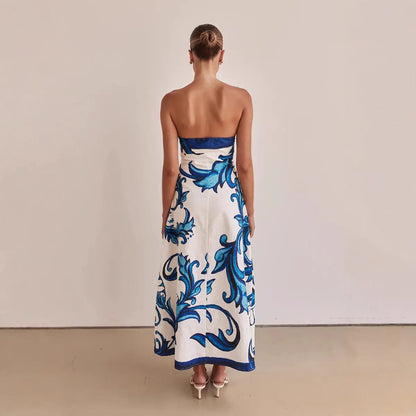 Robe longue Milane, robe bustier avec imprimé, coupe slim. eprolo