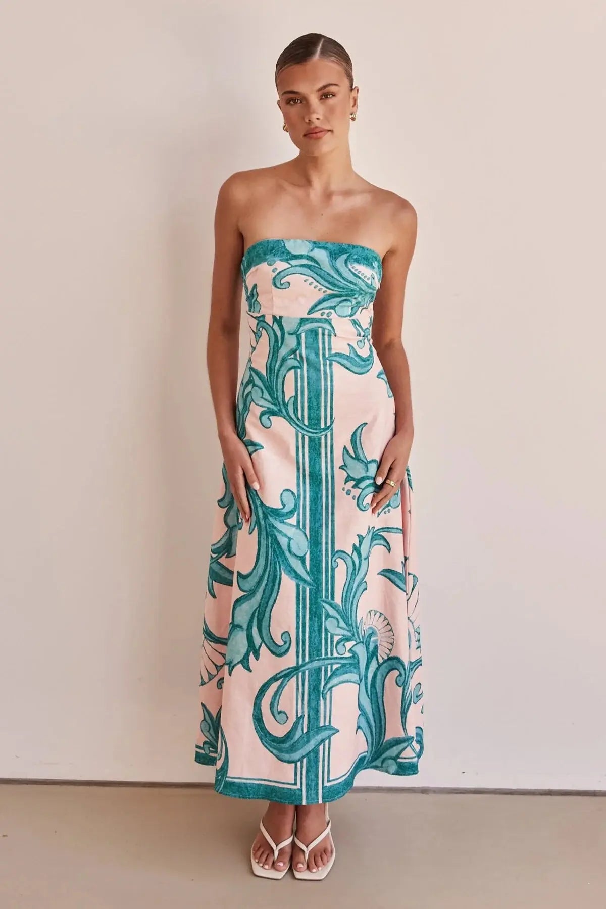 Robe longue Milane, robe bustier avec imprimé, coupe slim. eprolo