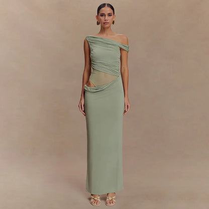 Robe longue Sophia, robe froissée, à une épaule dénudée, coupe ajustée à la taille eprolo