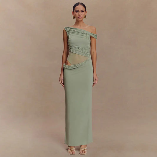 Robe longue Sophia, robe froissée, à une épaule dénudée, coupe ajustée à la taille eprolo
