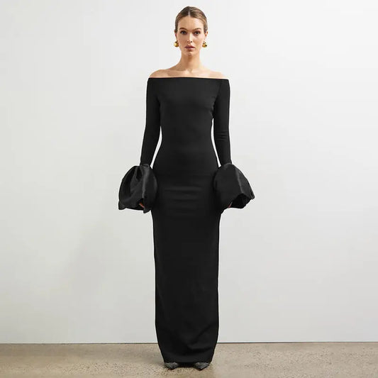 Robe longue Tania, épaules dénudées, moulante. eprolo