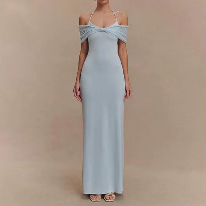 Robe longue Théana, robe avec empiècements en maille, taille cintrée. eprolo