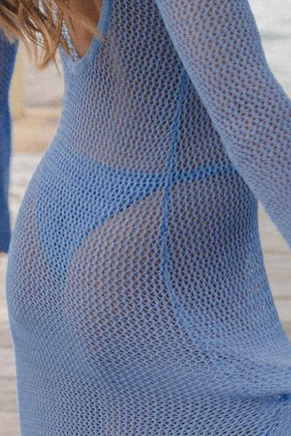 Robe longue cache-maillot dos nu ajourée à manches évasées eprolo