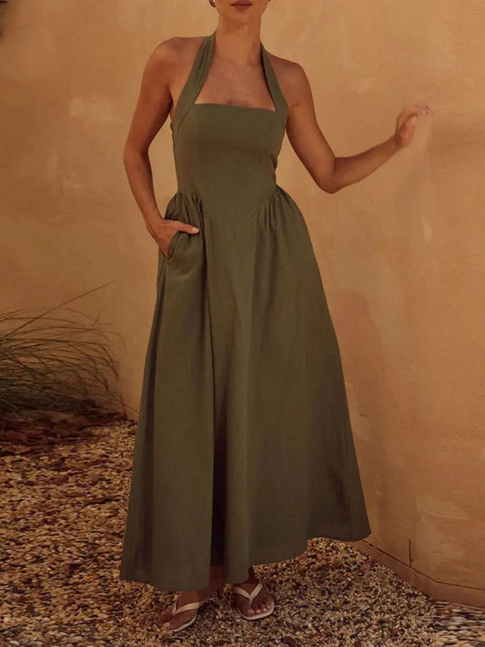Robe longue dos nu avec poches eprolo