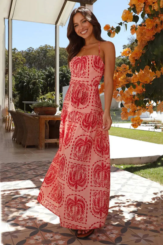Robe longue imprimée à col licou eprolo