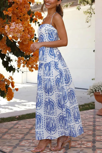 Robe longue imprimée à col licou eprolo