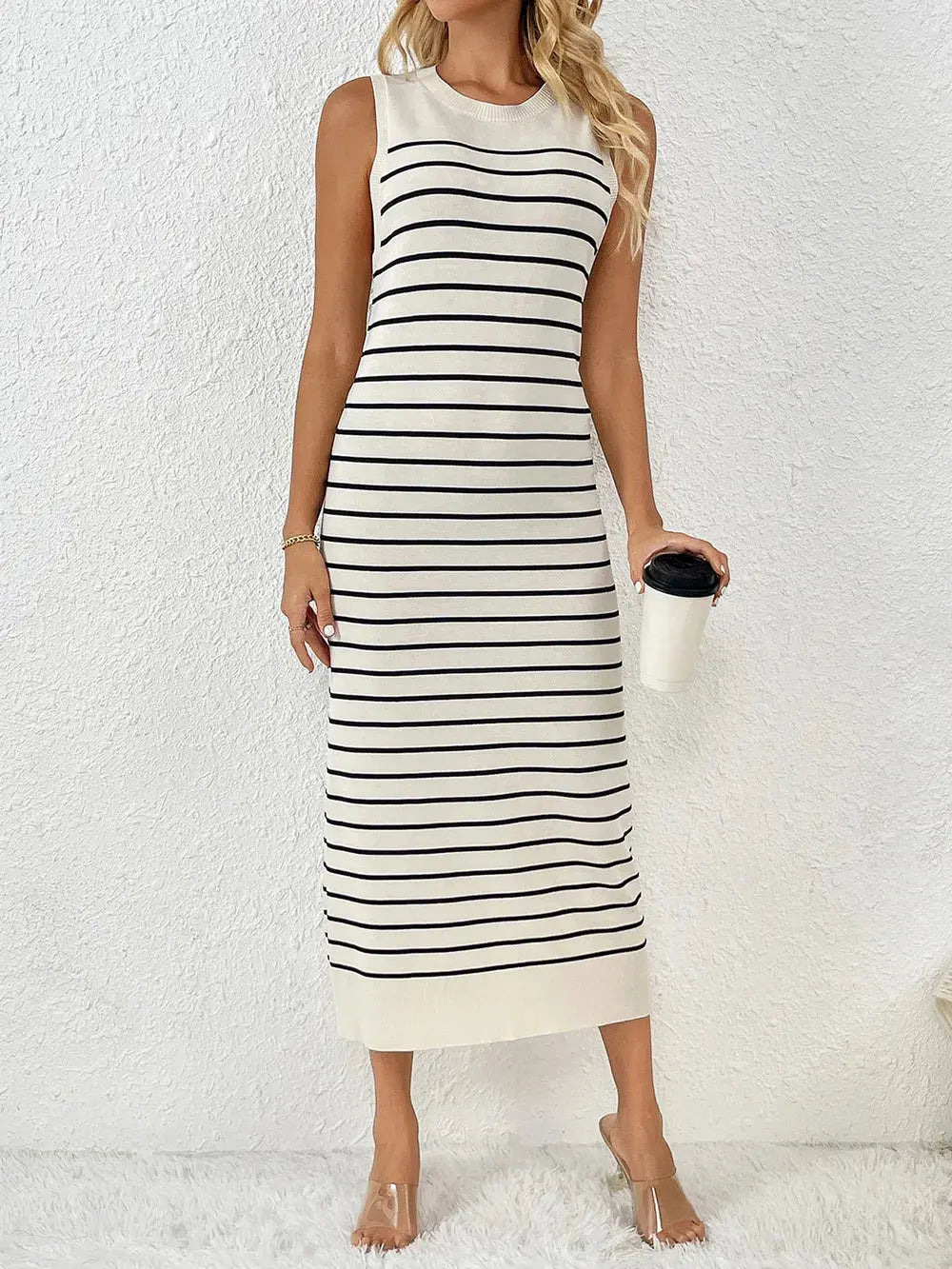 Robe mi-longue Vaya en tricot à manches rondes et col rond eprolo