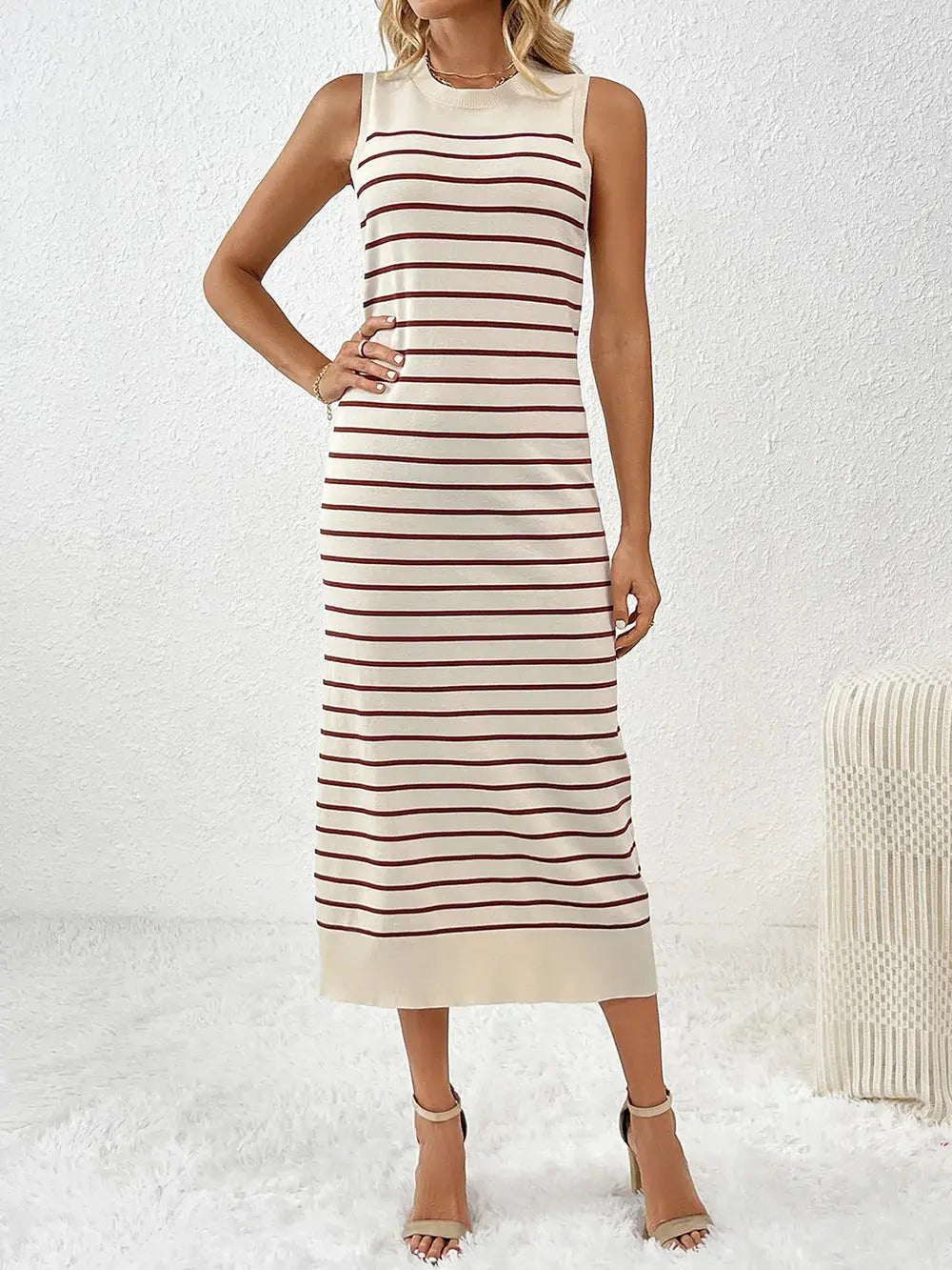 Robe mi-longue Vaya en tricot à manches rondes et col rond eprolo