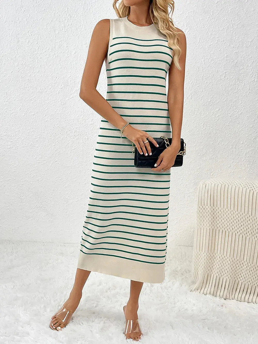 Robe mi-longue Vaya en tricot à manches rondes et col rond eprolo