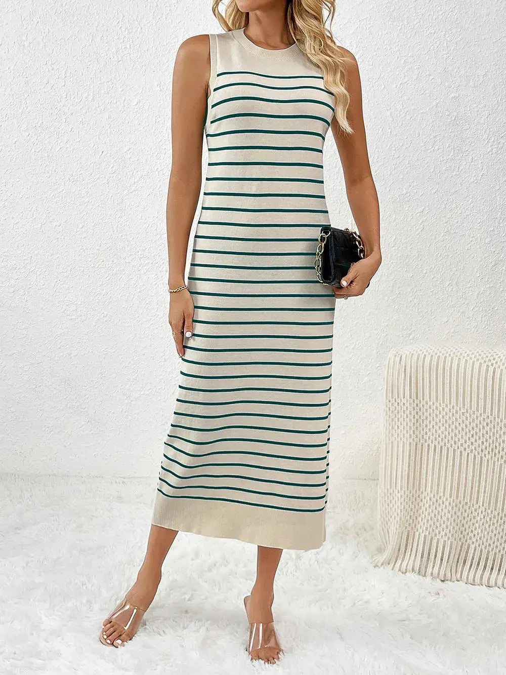 Robe mi-longue Vaya en tricot à manches rondes et col rond eprolo