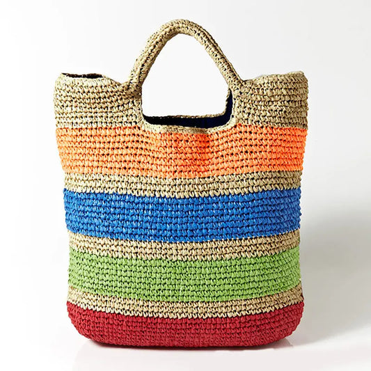 Sac en paille coloré, fourre-tout, de plage et fait à la main eprolo