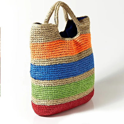 Sac en paille coloré, fourre-tout, de plage et fait à la main eprolo