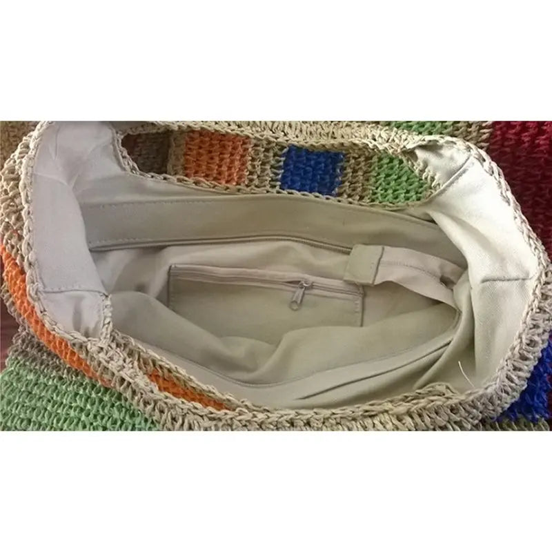 Sac en paille coloré, fourre-tout, de plage et fait à la main eprolo