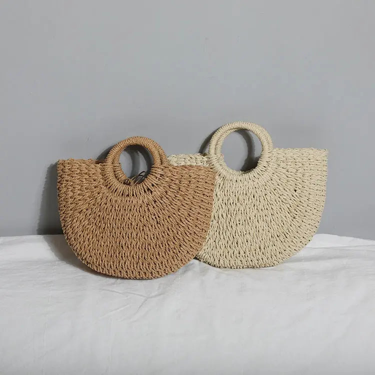 Sacs fourre-tout de plage en paille, rotin tissée ronde faite à la main. eprolo